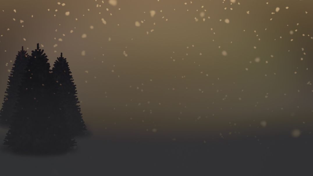 Зимний анимационный фон, вечернее время снег и ёлка