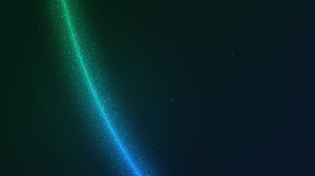 Неоновый луч с частицами от зелёного к синему