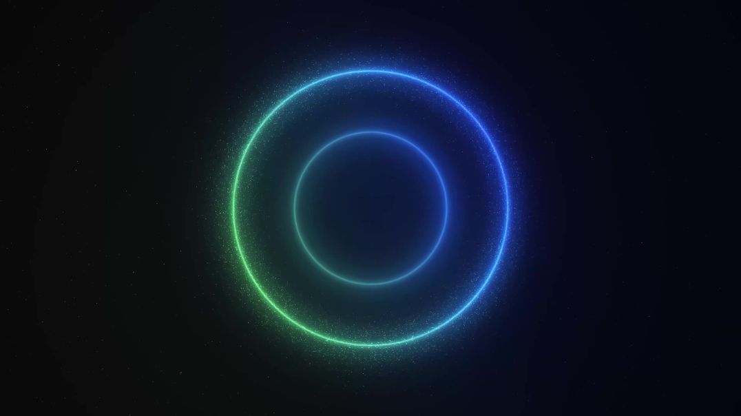 Два круга частиц неона с переливом от синего до зелёного