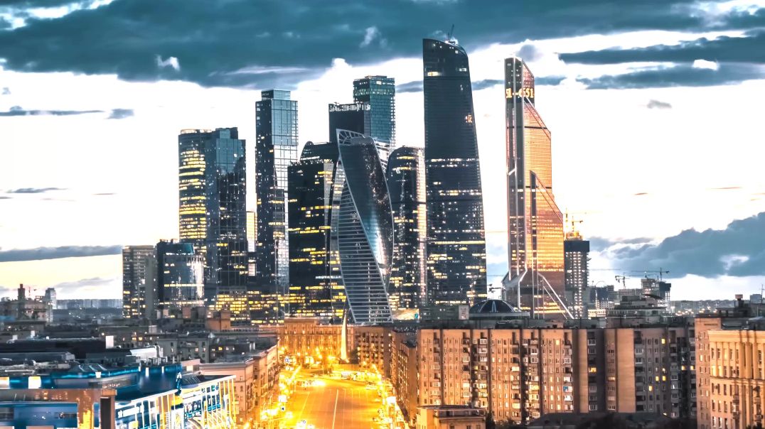 Съёмка вечерней Москвы Сити панорама